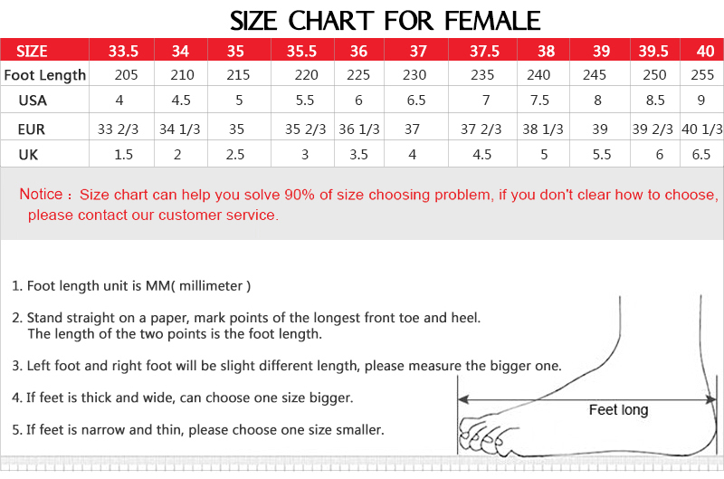 women shoe size chart